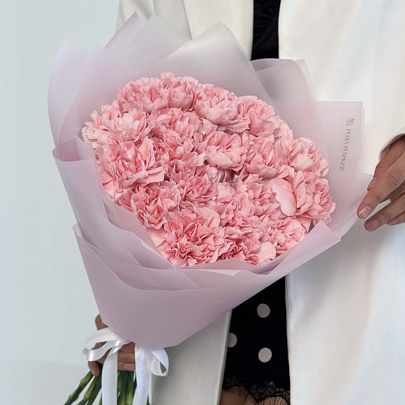 Букет из 19 розовых диантусов в матовой упаковке