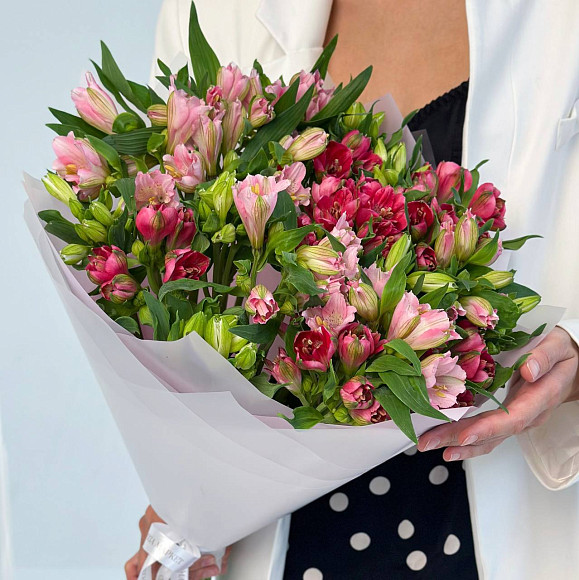 Букет из 21 альстромерии микс в упаковке